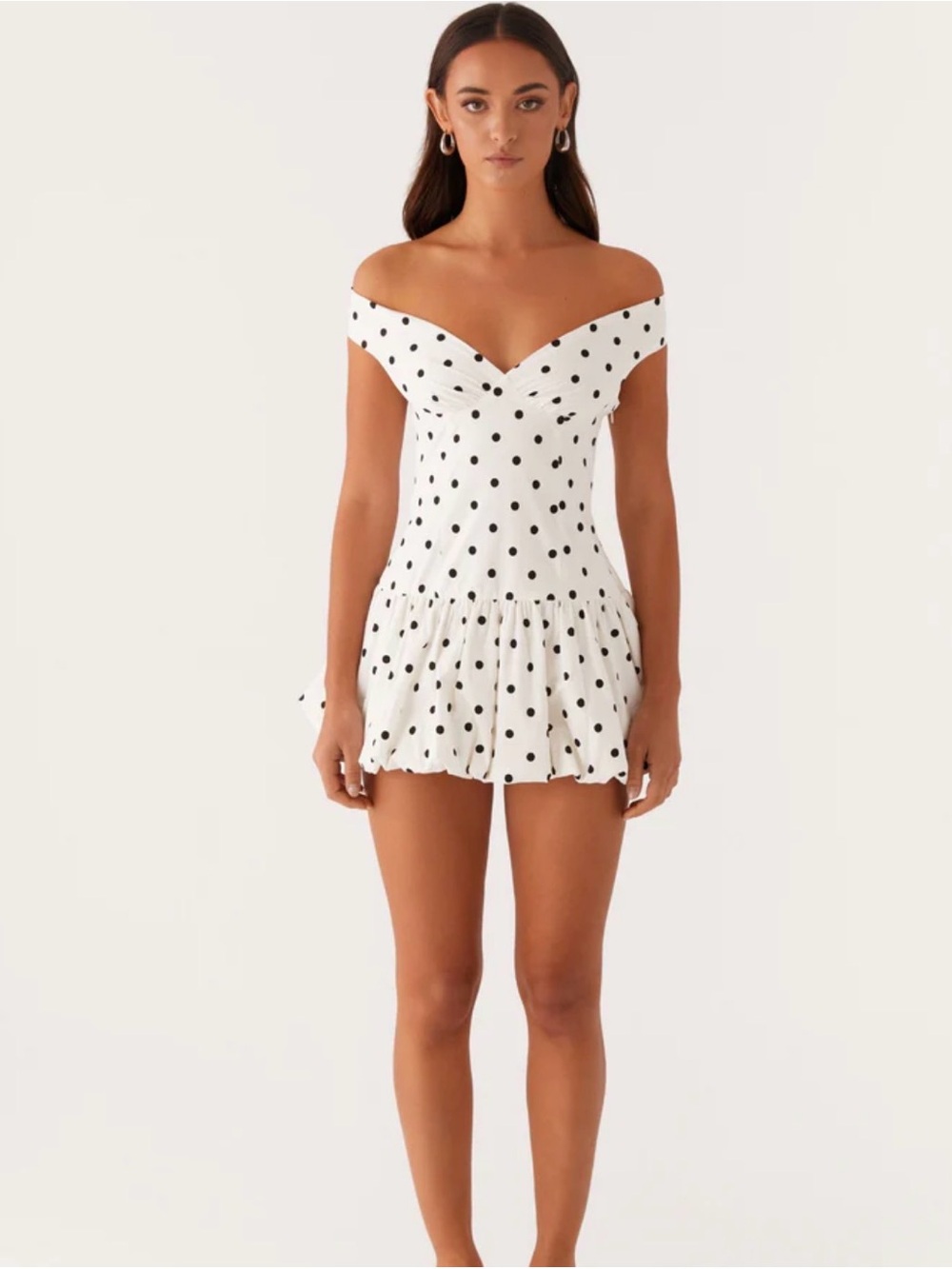 Peppermayo White Off-Shoulder Polka Dot Mini Dress